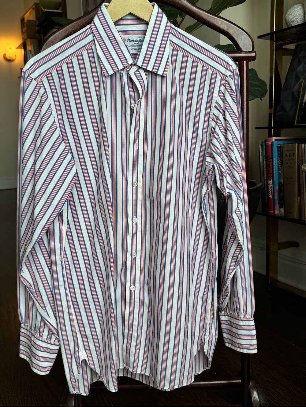 Turnbull & Asser Men's Dress Shirt with Blue & Red Stripes Made in London.
